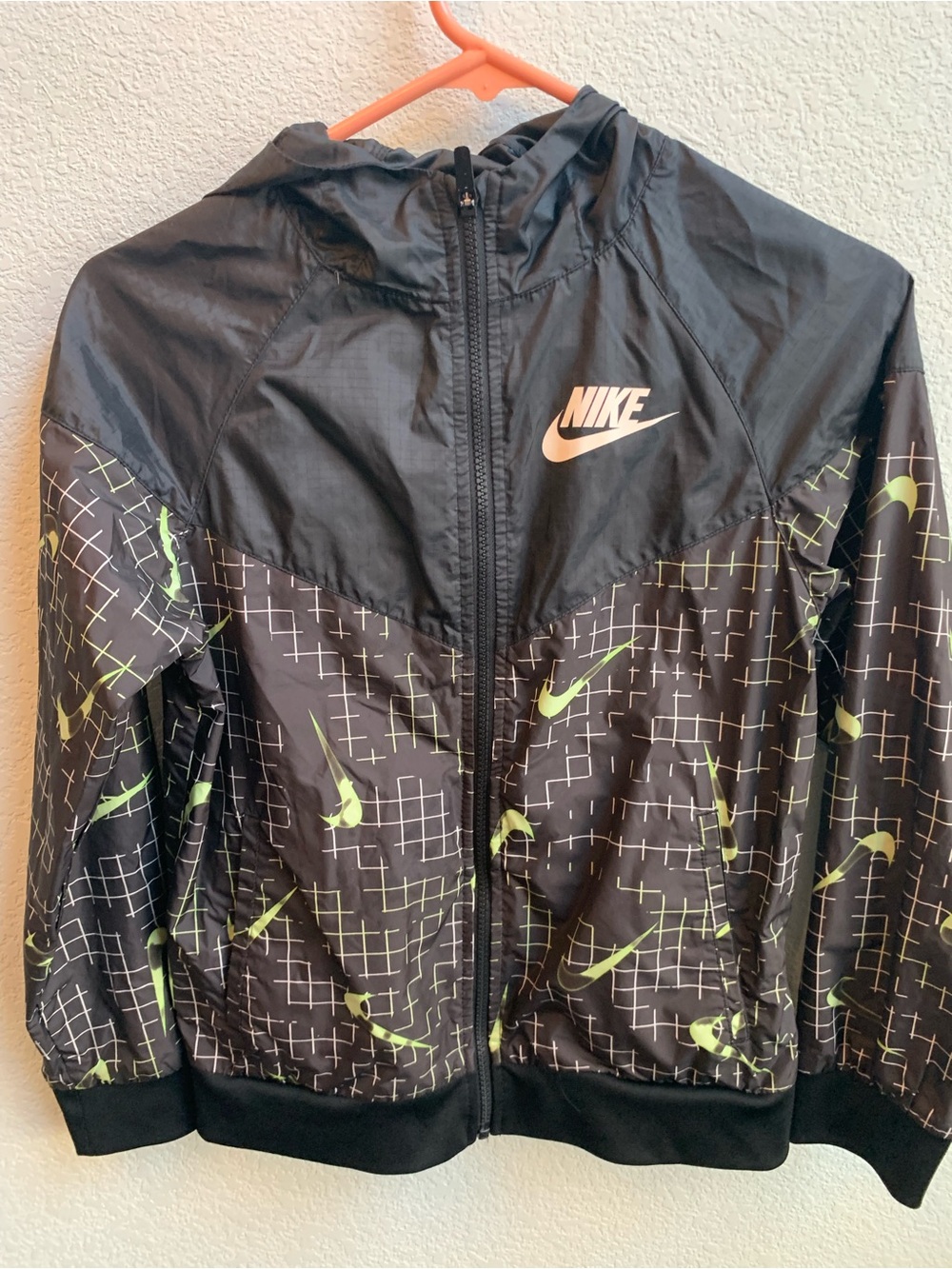 Nike Kids Black Jacket with Lime Swoosh Pattern